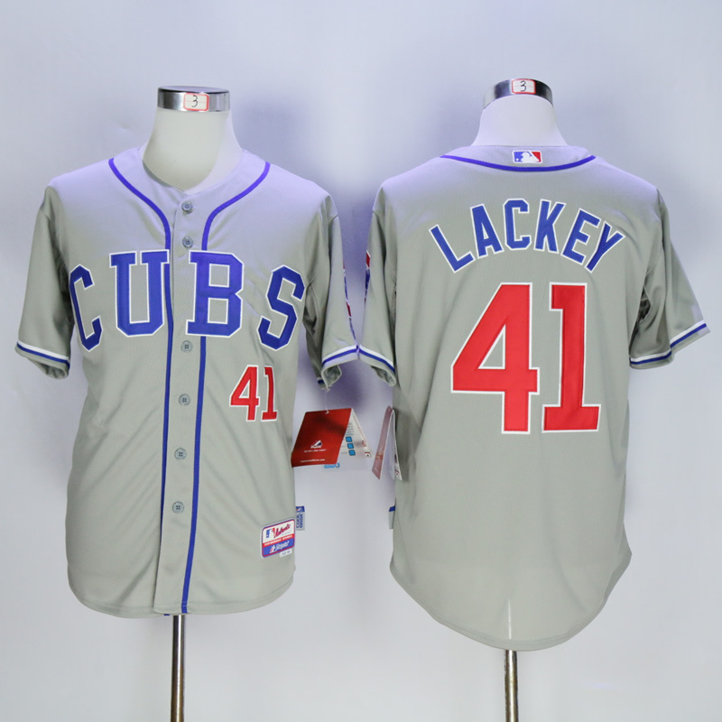 Men Chicago Cubs 41 Lackey Grey CUBS MLB Jerseys